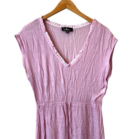 LULUS Espana Swim Coverup V-Neck Maxi Dress Pink Medium Resort Vacation Poolside - Picture 6 of 15